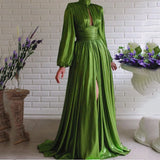 Spring-Summer Popular Color Hanging Waist Hanging Neck Big Swing Sexy Avocado Green Dress Solid Color Long Dress