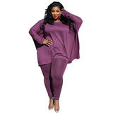 Plus Size Two Piece Sets for Womens Elastic Waist Long Sleeves Round Neck Solid Casual Loose Wholesale