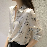 Women Print Graphic Spring Chiffon Ulzzang Temperament Blouses All-match Loose Plus Size 2XL Design Female Clothes