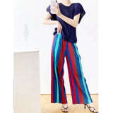 Folding 2025 Women's Folded Striped Broad Leg Trousers Unique Textured Hanging Style Straight