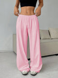 Women's Solid-Colored Trousers With Tight Belts With Wide-Legged Casual