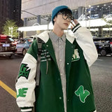 hooded jacket pure cotton cardigan spring and autumn ins baseball uniform men clothing contrasting color pocket jacket kpop-Outfit
