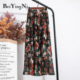 Summer Chiffon Beach Boho Maxi Women Skirt High Waist Floral Print Vintage Holiday Ruched Long Fashion Skirts
