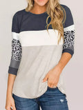 Hoodie Pullovers For Women Leopard Color Block O-Neck Blouse Casual Loose Jumpers Autumn Female