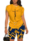 Women's Temperament Commuting Trousers Round-Neck Short-Sleeved Set In Autumn