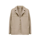 New Female Temperament Female Retro Brown Loose Pocket Long-Sleeved Blazer