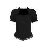 Summer 2024 New Blouse Ins Temperament Lolita Retro Folded Shirt Woman-Outfit