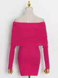 Solid Color Knitted Dress For Women Sexy Off Shoulder Long Sleeves Ruched Slim Fit Dresses Female 2022 Spring