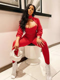 3 Three Piece Bra Outfits Fall Winter Sexy Ladies Backless Solid Color Long Sleeve Skinny Two Piece Pants Set For Women