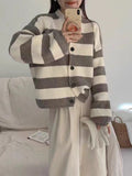 Style Color Striped Sweater Blouse Outside The New Autumn And Winter Temperament Short Style Loose Knitted Cardigan Jacket-Outfit