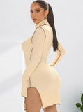 Plus Size High Collar Long Sleeve Bodycon
