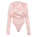 White Satin Chemisiers Blouse Long Sleeve Bodysuit Party Wear Ladies Clothe Bodysuits Tops Women Romper Mujer Shirt