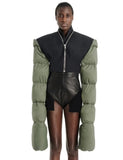 Casual Oversize Bubble Sleeve Zipper Splicing Short Black