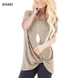 T-shirt Women Summer Tie Tops Tee Casual Simple Short Sleeve Female tshirt Large Size Women Clothes camisetas