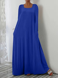 New Long Dress Casual Loose Long Sleeve Solid Color Collar