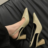 Green With Skirt Pointed High Heels Femininity Paint Leather Coarse Fairy