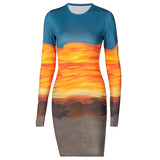 Winter Tie Dye Print Women Mini Dress Long Sleeve Bodycon Sexy Dresses 2020 Autumn Winter Clothes Club Stretch