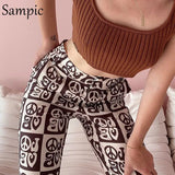 Fashion 2020 Print Letters Love Slit Long High Waist Straight Pants Women Harajuku Autumn Streetwear