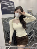 Collar Mesh Splicing Long-Sleeved Knitted Shirt Women's New Autumn Design Sense Korean Version Of The Temperament Of Short-Term