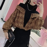 Fake Two Pieces Spliced Blouse Female Clothing Korean Half High Collar Loose Spring Autumn Commute Plaid Printed
