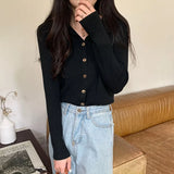 French Campus Style Style Button Knitted Cardigan Women's Autumn And Winter New Solid Color Repair Slim Thin Inside