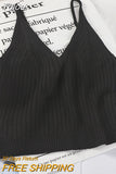 Cotton Women Strappy Camis Knitted Solid Candy Tank Tops V-Neck Cute Crop Tops For Women Summer