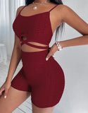 Sexy Straps Bandage Crop Top And Shorts 2 Piece