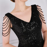 Modest V-neck Sleeveless Sequined Mini Slit Club
