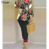 Print Women's Sets Casual Suit Spring Summer Long Sleeve Loose Top Slim Pencil Pants 2 Pieces Set 2023 Lady Outfits