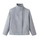 Women's Autumn New Fashion Asymmetric Blending Short Loose Coat