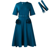 Women's 2025 Summer New Fashion V-Neck Elegant Short-Sleeved Waist A-Size