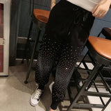 Women's Clothing Diamonds Haren Pants Stylish Bright Line Decoration Summer Net Spliced Streetwear Drawstring Cropped