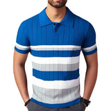 Men's New Summer Short Sleeve Knitted Striped Business Polo Shirts Men's