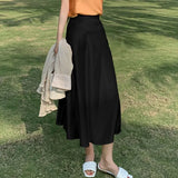 2022 Summer Women Satin Skirt Elegant Lady Vintage Silk High Waist Midi