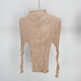 Wrinkled Women's Cul-De-Scress T-Shirt Blouse Femininity Half-High Collar Design Sense Fashion Hit-And-Dial
