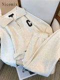 Thickened Lapel Sweatshirt Suit Unisex Autumn Winter New Oversize Long Sleeve Shirt + Casual Sweatpants Leggings 2pcs Set-Outfit