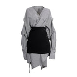 Casual Black Two Piece Set Women V Neck Long Sleeve Houndstooth Dress High Waist Mini Skirts Slim Women's Suit