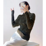 Wrinkled Women's Cul-De-Scress T-Shirt Blouse Femininity Half-High Collar Design Sense Fashion Hit-And-Dial