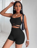 Sexy Straps Bandage Crop Top And Shorts 2 Piece
