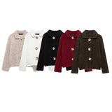 Women's Autumn And Winter New Fashion Flower-Shaped Buckle Knitted Sweater Cardigan