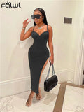 Summer Sexy Clothes Bodycon Dresses For Women 2022 Sleeveless Cami Strap Side Spilt Maxi Dress Pink Party White