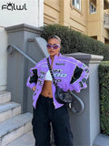 Autumn Baseball Fashion Jackets For Women 2022 Patchwork Zippy Up Purple Tops Jackets Coats Casual Varsity Bomber