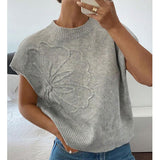 Loose Women's Sweater Solid Color Knitted Embroidered Sleeveless Vest Vest