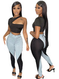 Sexy Black Cut Out Short Sleeve Top And Pant 2 Piece