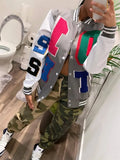 Autumn Baseball Black Jackets For Women 2022 Print Patchwork Loose Tops Jackets Coats Streetwear Varsity Bomber