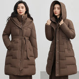 2024 New Cotton-Padded Clothes Korean Version Of The Hoodie Long Waist Show Thin Over The Knee Fashion And Thick Temperament Coat-Outfit