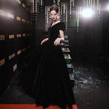 Art Candidates Evening Dresses 2025 New Winter Black Silky Long Annual Meeting Evening Dress Hosting