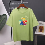 Cute Bear Printed T Shirts Women 2021 Summer New Kawaii Basic Loose Tees Soft Oversized Female Cotton Tops