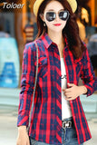 Casual Button Down Lapel Neck Plaids Checks Flannel Shirts Women Long Sleeve Tops Blouse Free