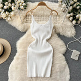 Women Sexy Knitted Pencil Dress Sleeveless Off Shoulder Elastic Slim Party Dresses Summer Fashion Sheath Strap